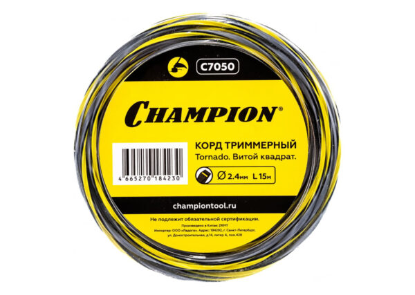 Триммерный корд Champion Tornado C7050 витой квадрат 2,4 мм 15 м желто-черный