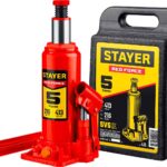 Бутылочный гидравлический домкрат 5 т STAYER RED FORCE 43160-5-K, в кейсе, 216 - 413 мм