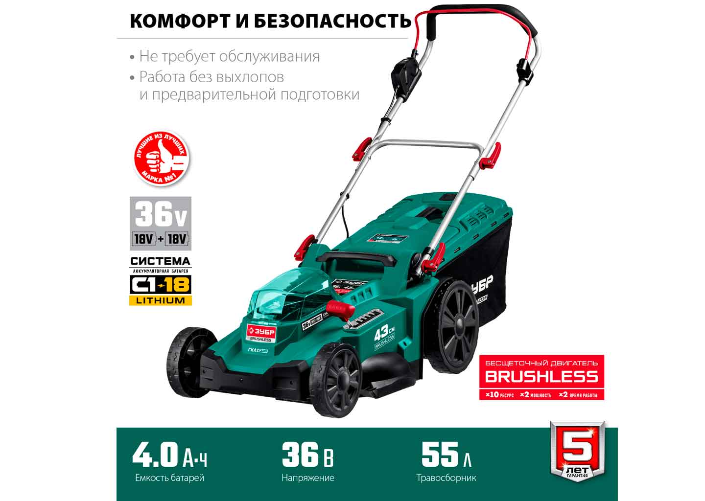 Аккумуляторная газонокосилка ЗУБР ГКЛ-4336 36 В 43 см без АКБ Аккумуляторная газонокосилка ЗУБР ГКЛ-4336 36 В 43 см без АКБ — изображение 13