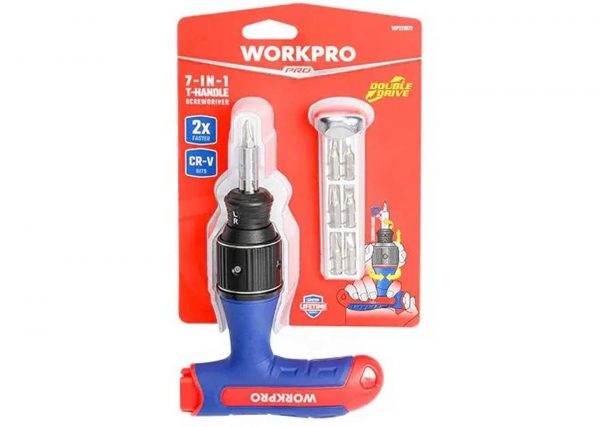 Отвёртка WORKPRO WP221072 с Т-образной рукояткой и набором бит