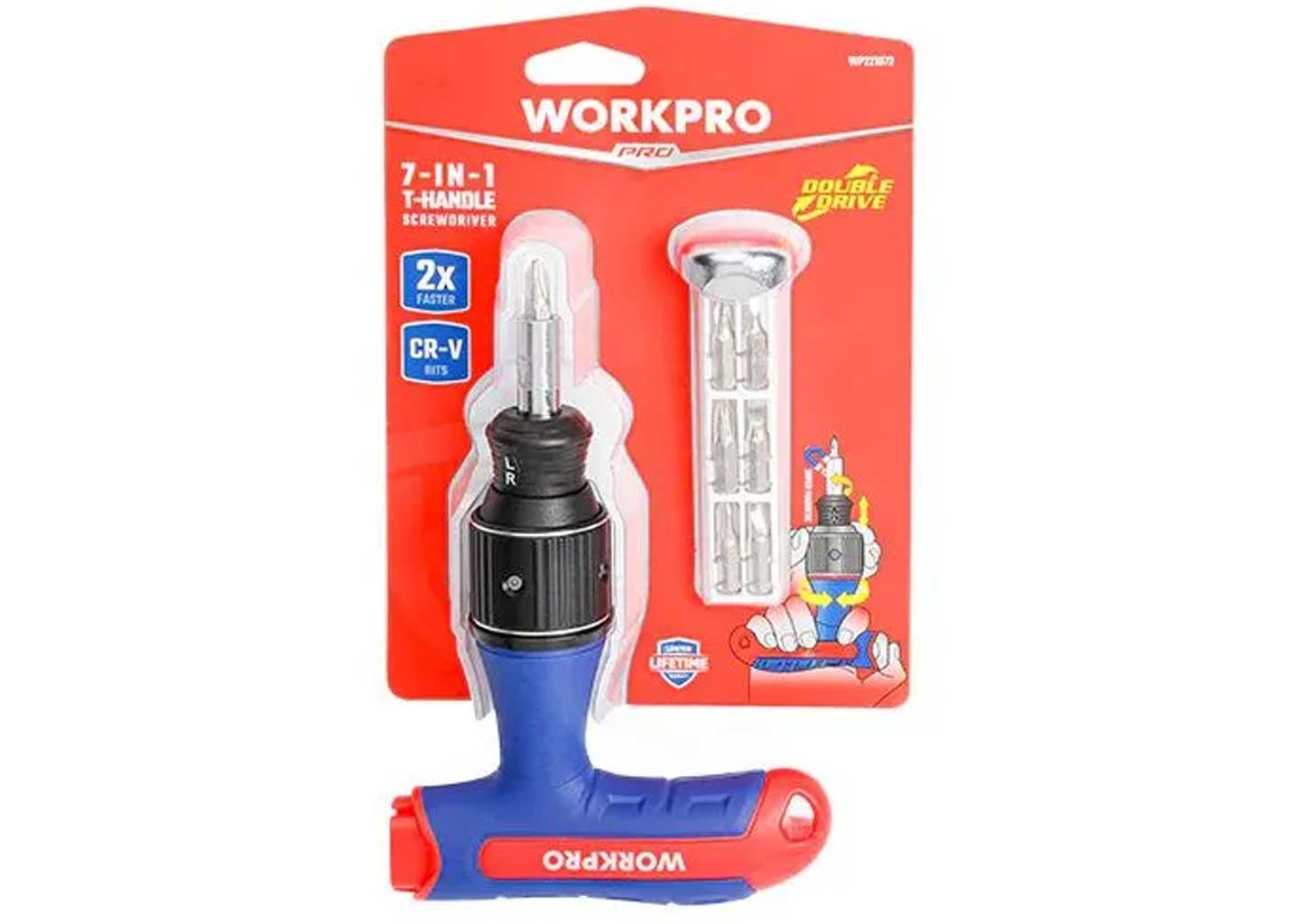 Отвертка с Т-образной ручкой и набором бит 7 шт WORKPRO WP221072 Отвёртка WORKPRO WP221072 с Т-образной рукояткой и набором бит