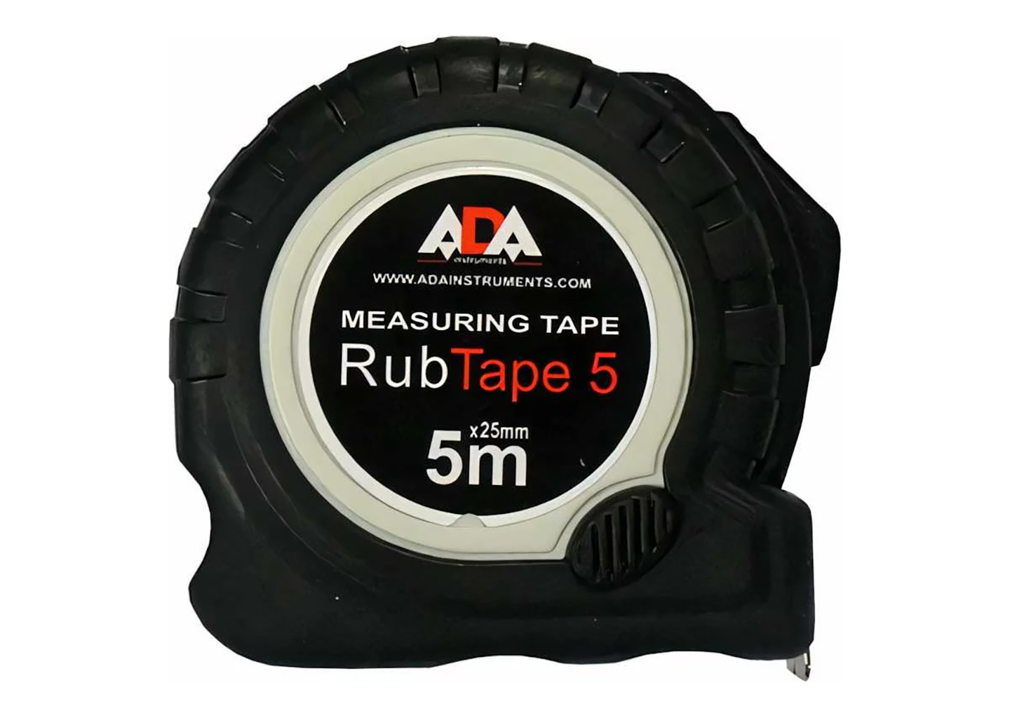 Рулетка ударопрочная с полимерным покрытием ленты ADA RubTape 5 А00156 Рулетка ADA RubTape 5 A00156 — вид спереди на фоне белого