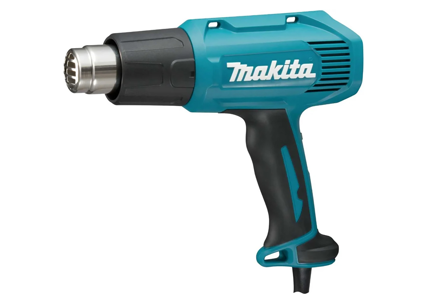 Термопистолет Makita HG5030K с аксессуарами и кейсом на белом фоне