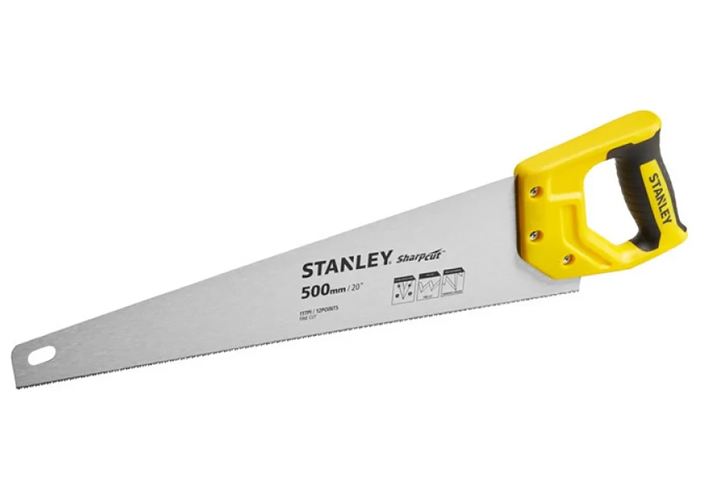 Ножовка Stanley SHARPCUT 500 мм 11 TPI на деревянной заготовке