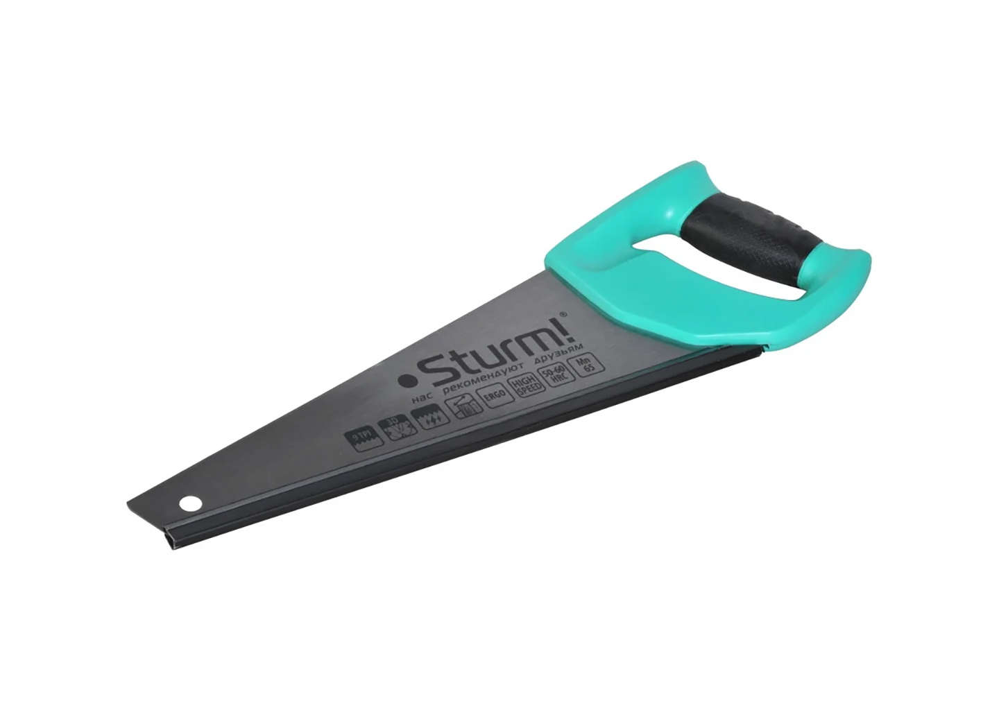 Ножовка по дереву Sturm! 1060-55-350 ножовка по дереву Sturm! 1060-55-350 крупным планом на белом фоне