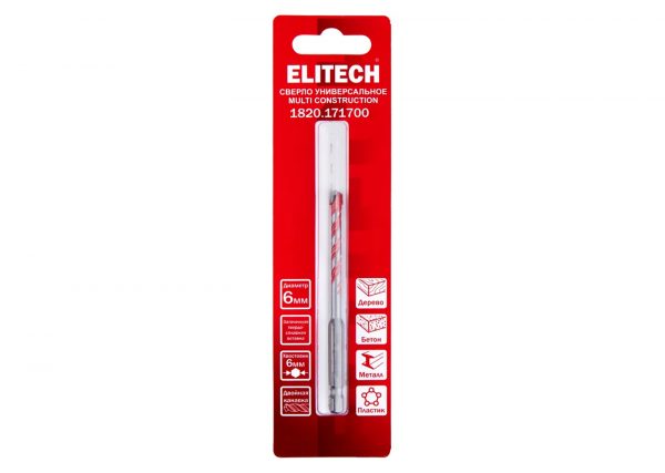 Сверло универсальное ELITECH 1820.171700 6 мм для разных материалов