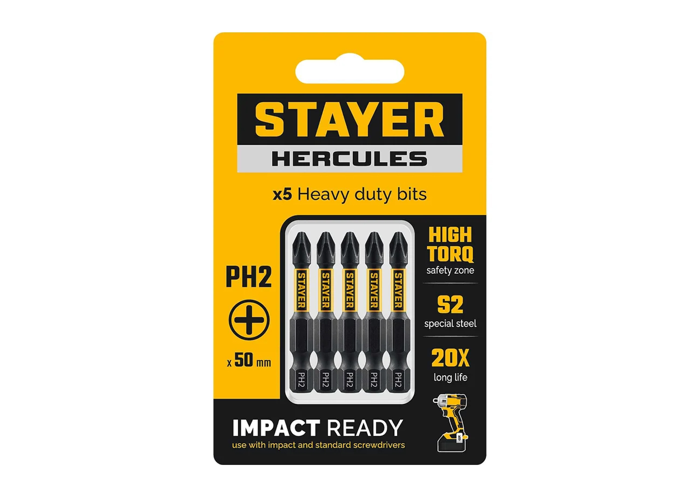 Торсионные биты STAYER HERCULES PH2 26231-2-50-5 из стали CrMo