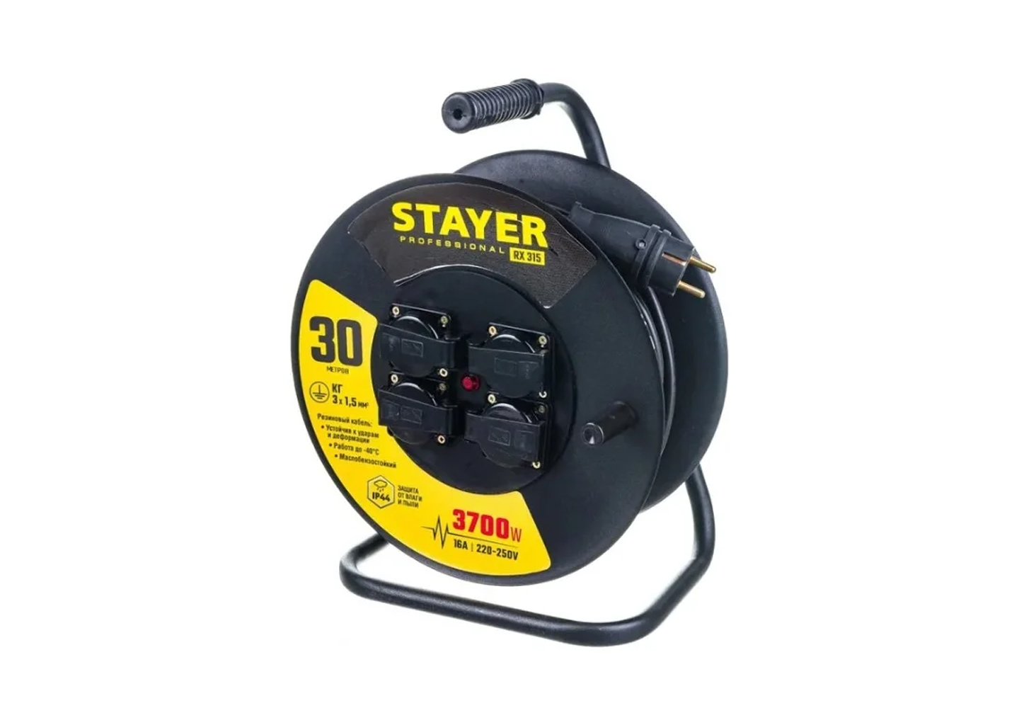 Силовой удлинитель на стальной катушке STAYER PRO-315 Силовой удлинитель STAYER PRO-315 55077-30 на стальной катушке, 30 м