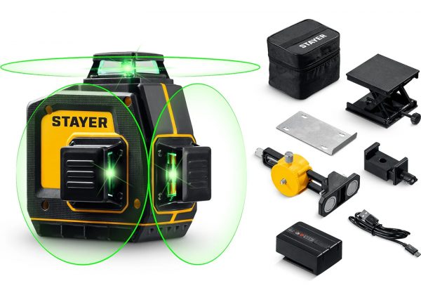 зелёный лазерный нивелир STAYER SL-3D #2 с 3 линиями 360°