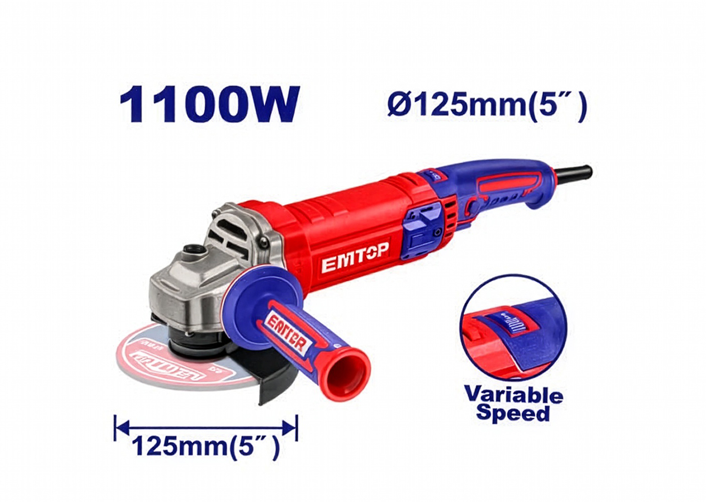Угловая шлифовальная машина EMTOP EAGRS11053 Угловая шлифмашина EMTOP EAGRS11053 с регулировкой оборотов