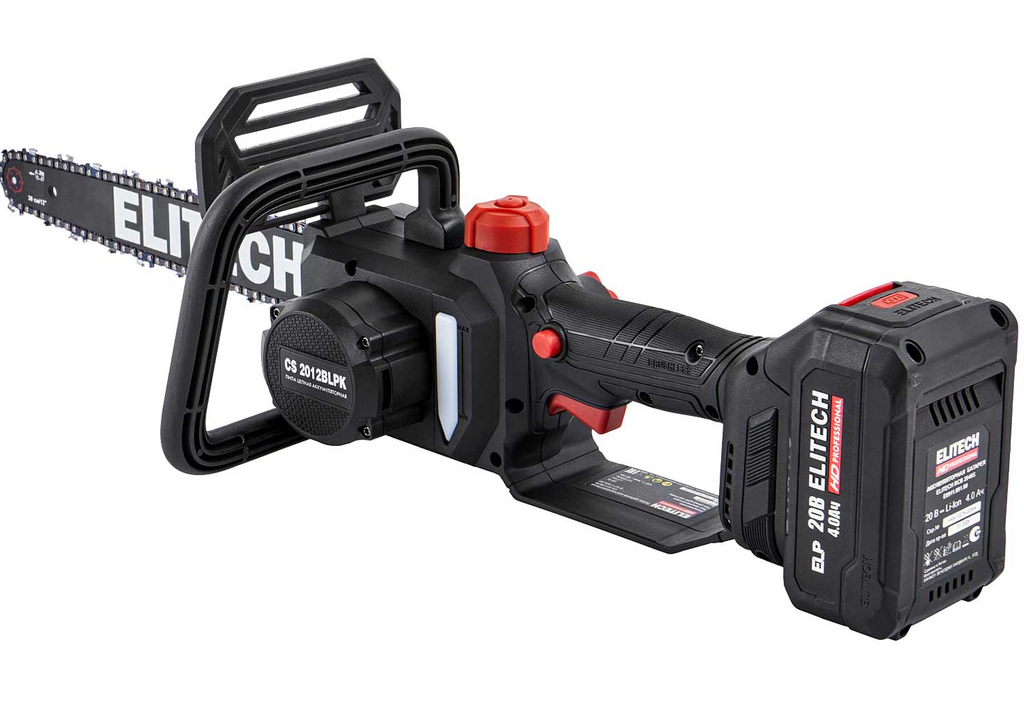 Пила цепная аккумуляторная ELITECH HD CS 2012BLPK, E1611.026.01 аккумуляторная цепная пила ELITECH HD CS 2012BLPK с бесщеточным двигателем