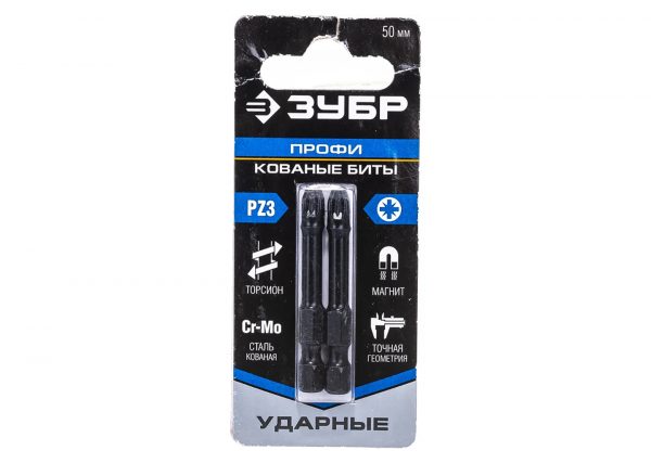 Ударные торсионные биты ЗУБР 26023-3-50-S2 PZ3 50 мм (2 шт)