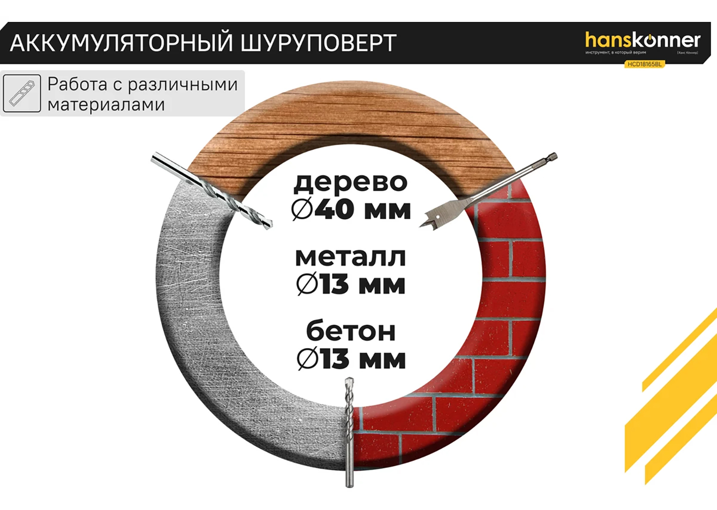 Аккумуляторная ударная дрель-шуруповерт Hanskonner HCD18165BL Аккумуляторная ударная дрель-шуруповерт Hanskonner HCD18165BL — изображение 16