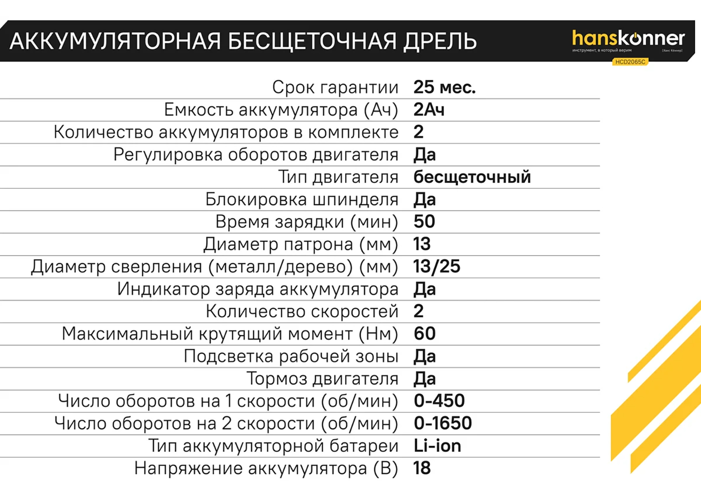 Аккумуляторная дрель-шуруповерт Hanskonner HCD2065C Аккумуляторная дрель-шуруповерт Hanskonner HCD2065C — изображение 2