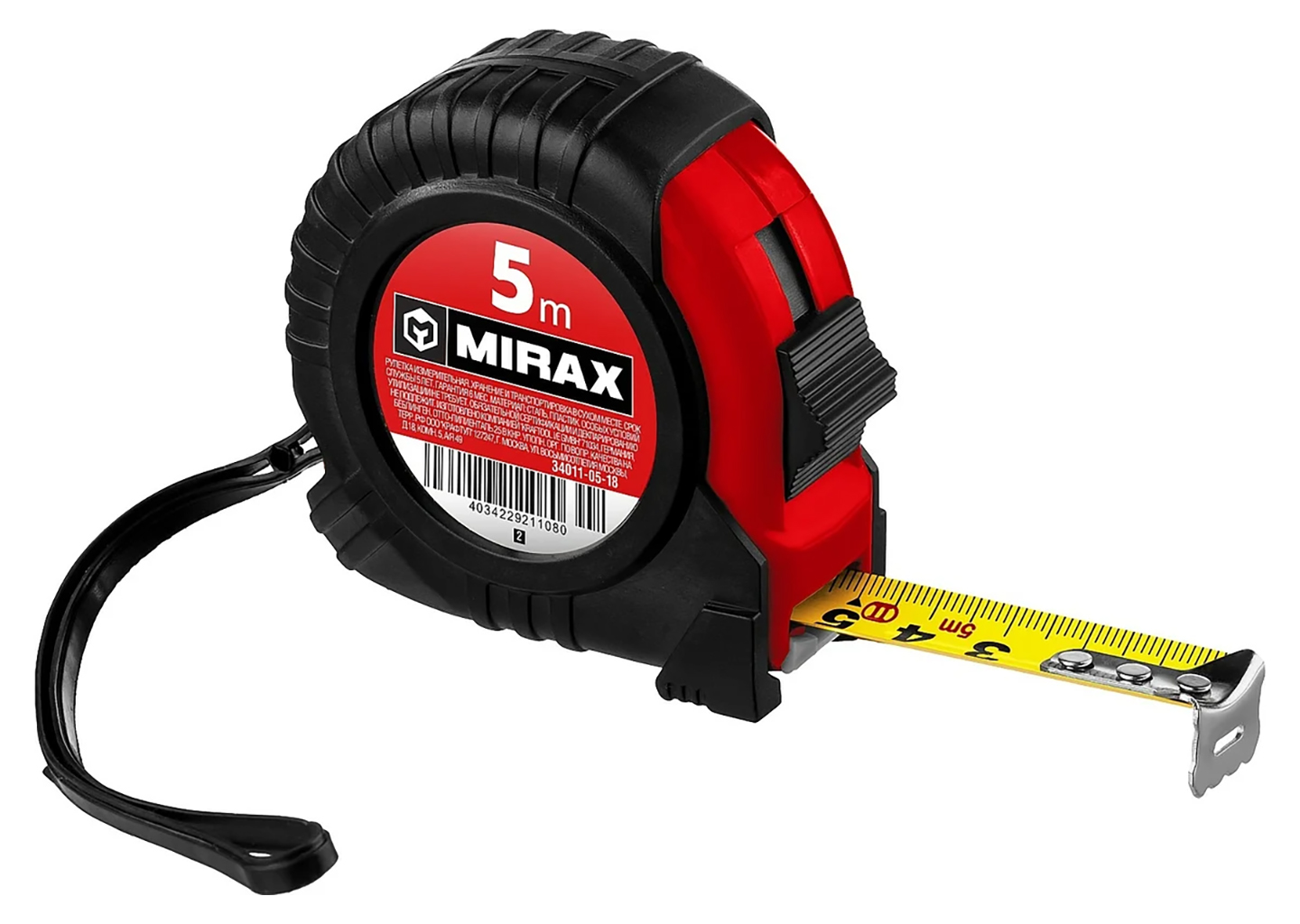 Рулетка MIRAX Rubber 5 м × 18 мм (34011-05-18), стальная лента, корпус из пластика