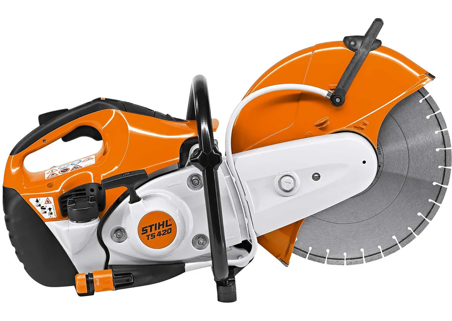 Бензорез STIHL TS 420 14″ с диском 350 мм во время резки бетона