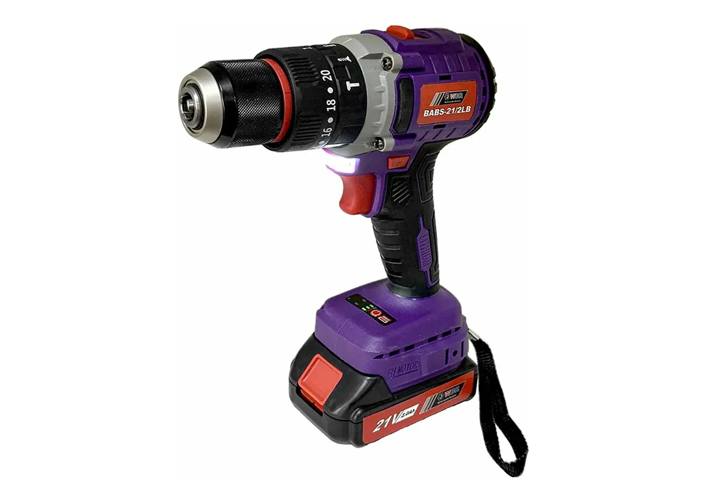 Дрель-шуруповёрт WBR BABS-21/2LB, ударная, бесщеточная, 21 В, 2 АКБ, в кейсе