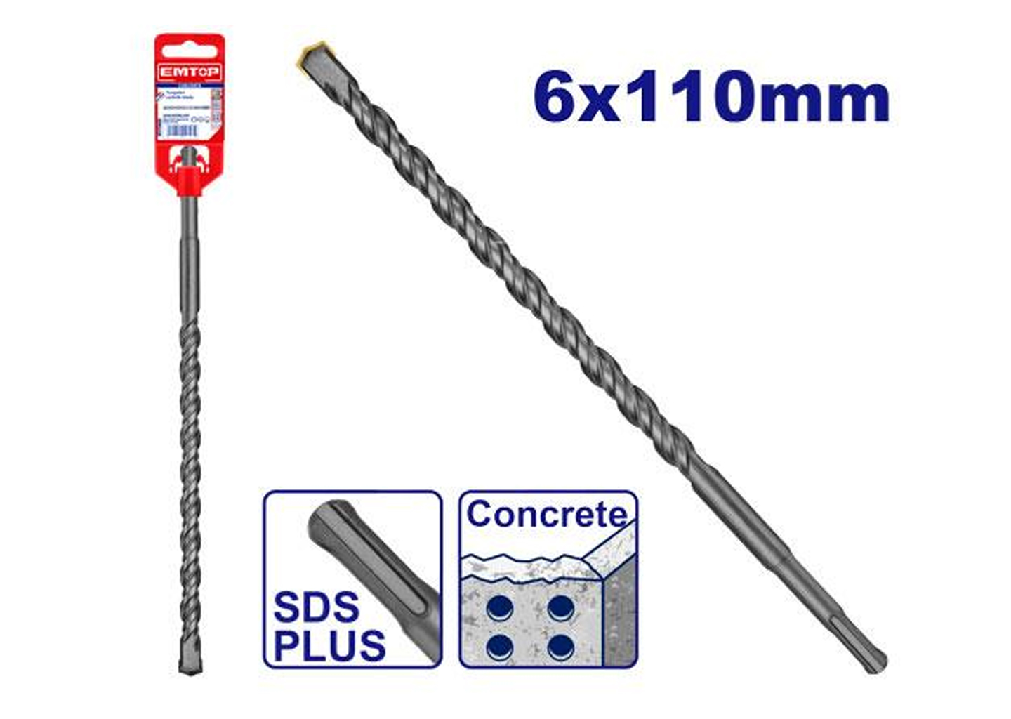 Бур по бетону EMTOP EHDR10601 SDS-plus 6×110 мм — купить в Донецке