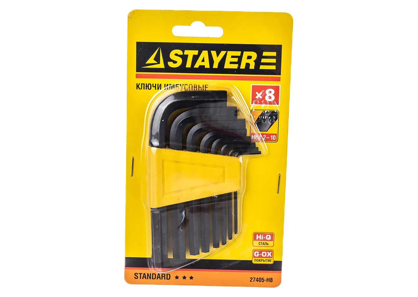 Набор имбусовых ключей STAYER STANDARD 27405-H8, 2–10 мм, Cr-V, оксидирование, в пластиковом держателе