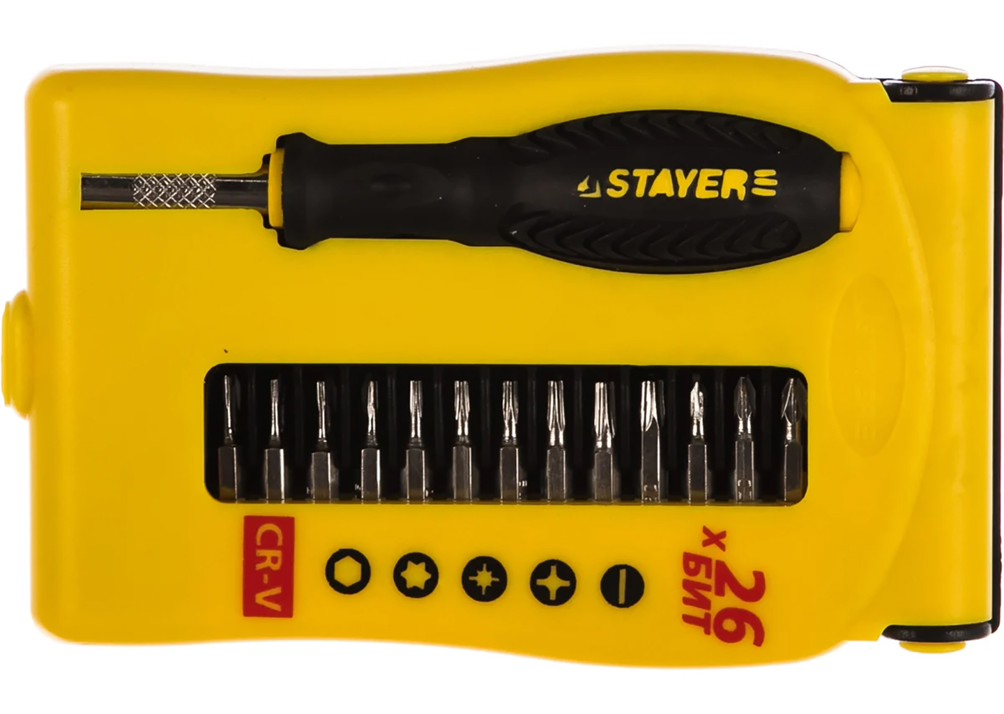 Набор для точных работ STAYER 25614-H28, 28 предметов, трещотка и CrV насадки в пластиковом футляре — фото