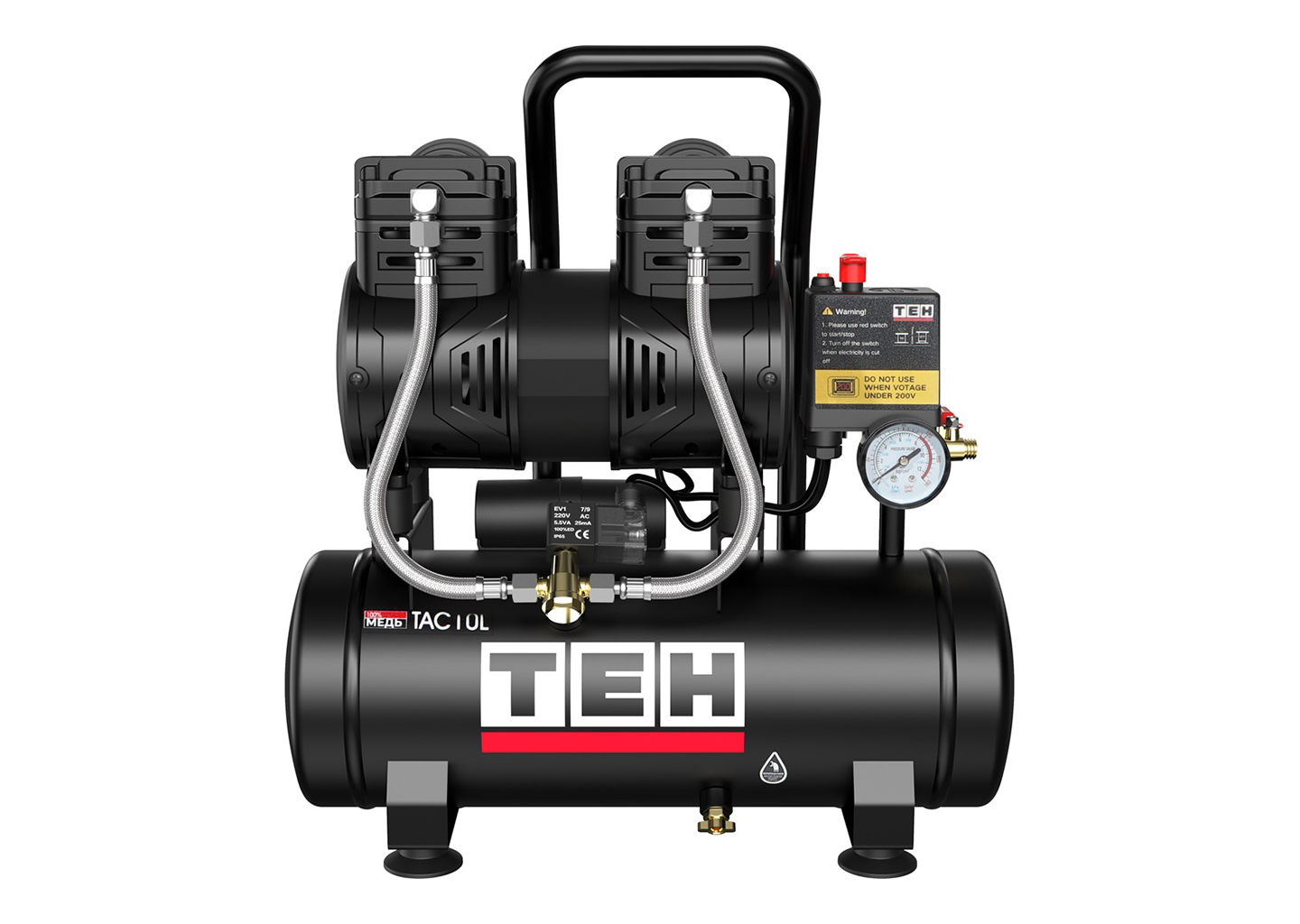 Безмасляный компрессор TEH TAC10L, ресивер 10 л, 190 л/мин
