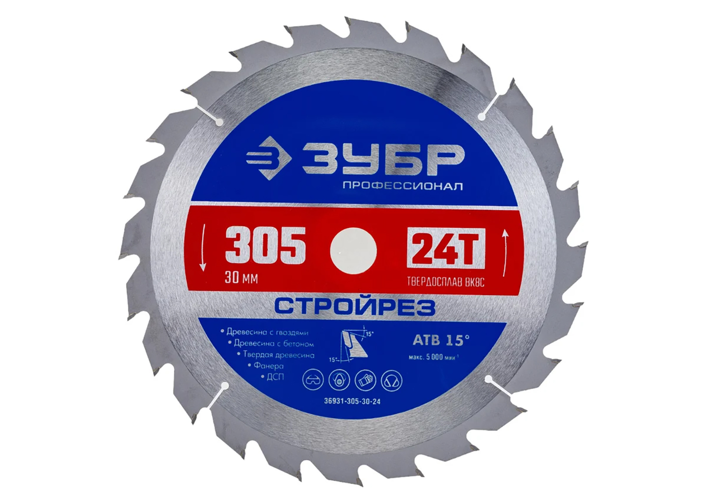Пильный диск ЗУБР 36931-305-30-24, 305×30 мм, 24T, по строительной древесине