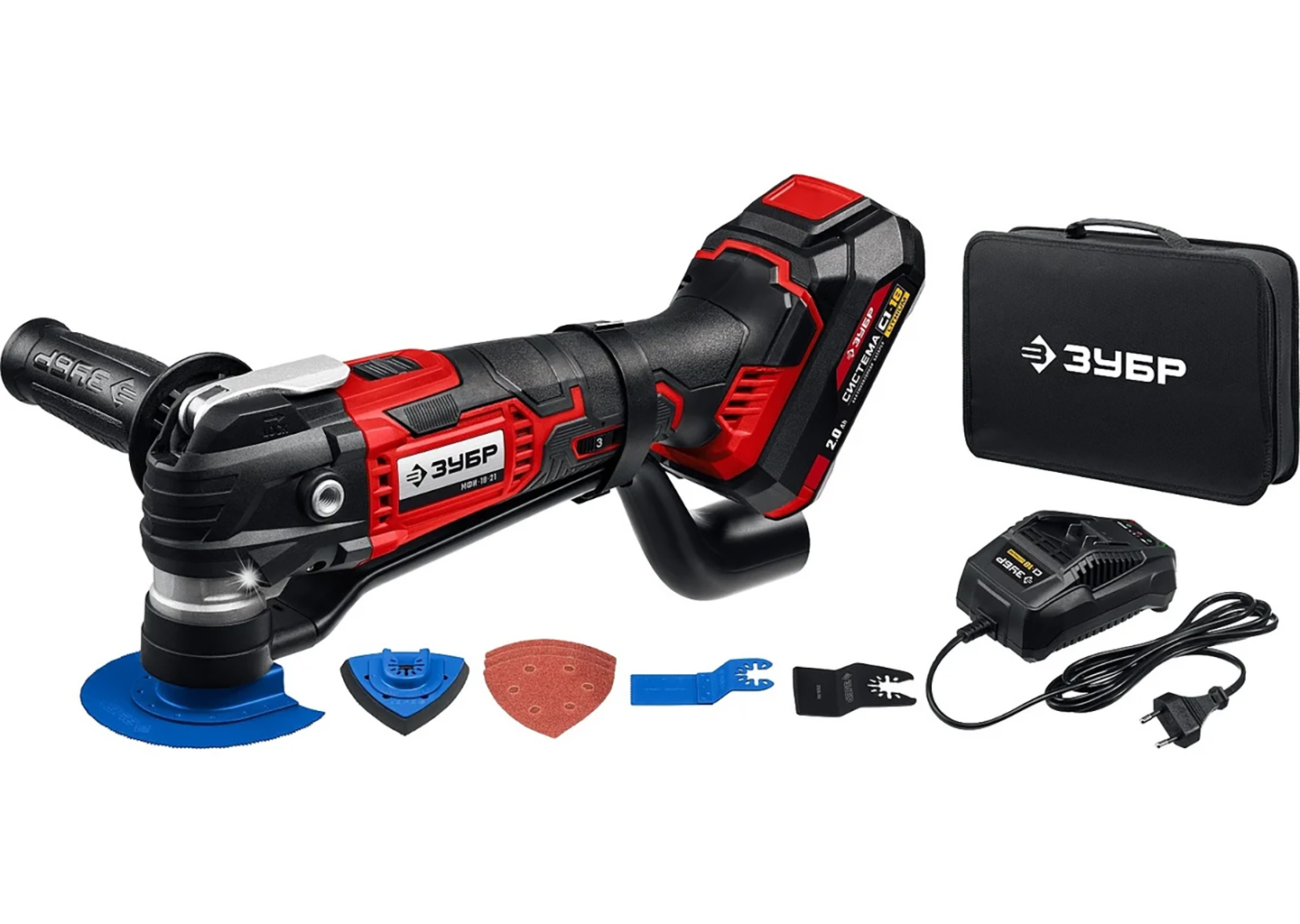 Реноватор ЗУБР C1-18 МФИ-18-21, аккумулятор 18 В, система OQIS, комплект с насадками и сумкой