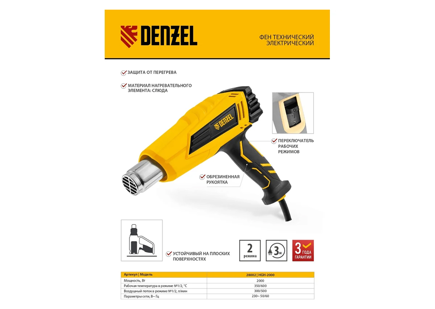 Фен технический DENZEL HGH-2000 28002 Фен технический DENZEL HGH-2000 28002 — изображение 4