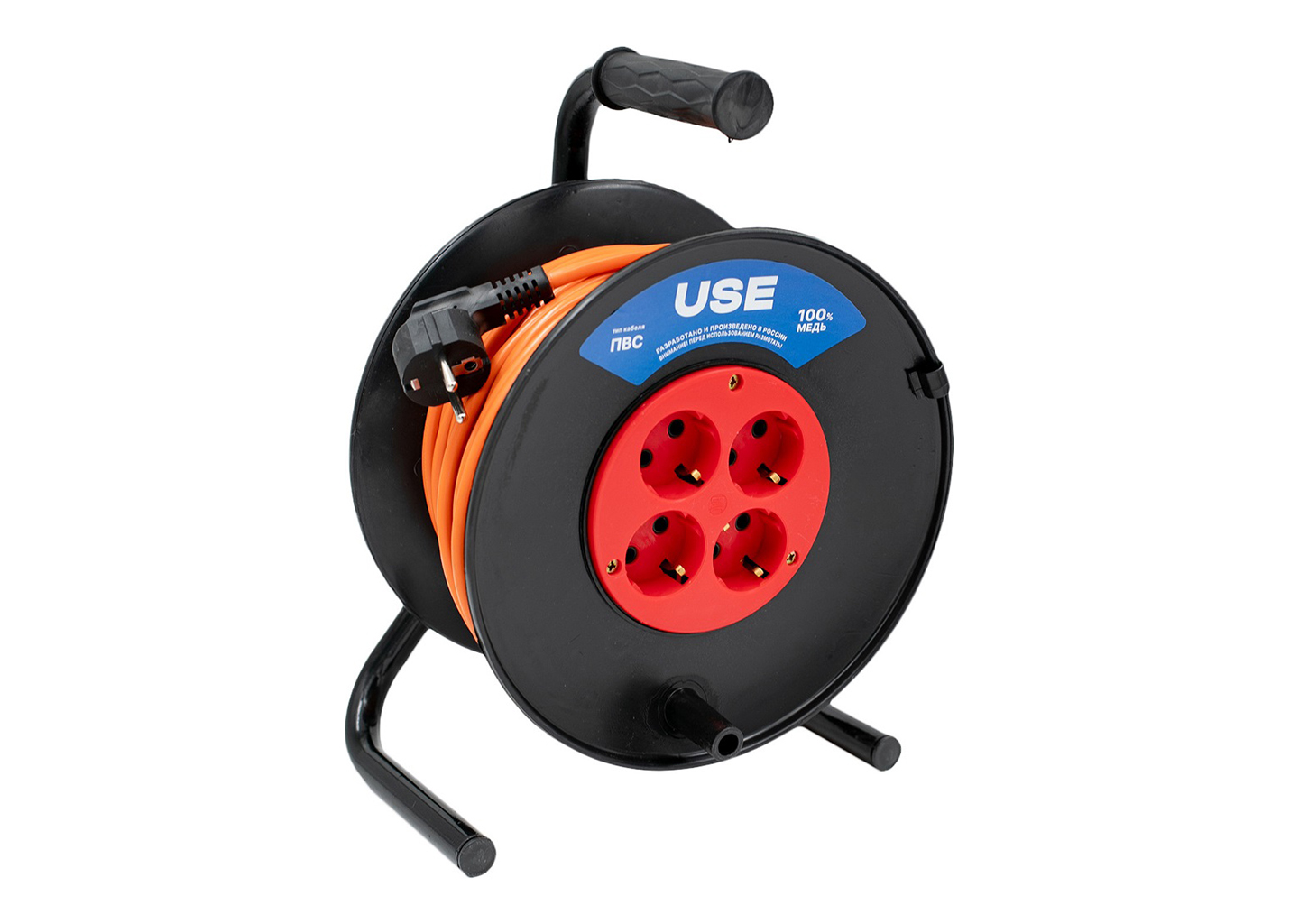 Удлинитель на катушке USE303-033 30 м ПВС 3500 Вт с заземлением, 4 розетки