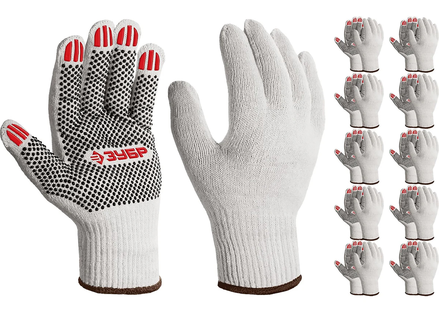 Перчатки ЗУБР Оптима 11440-XL с ПВХ точкой, 10 пар, белый/черный