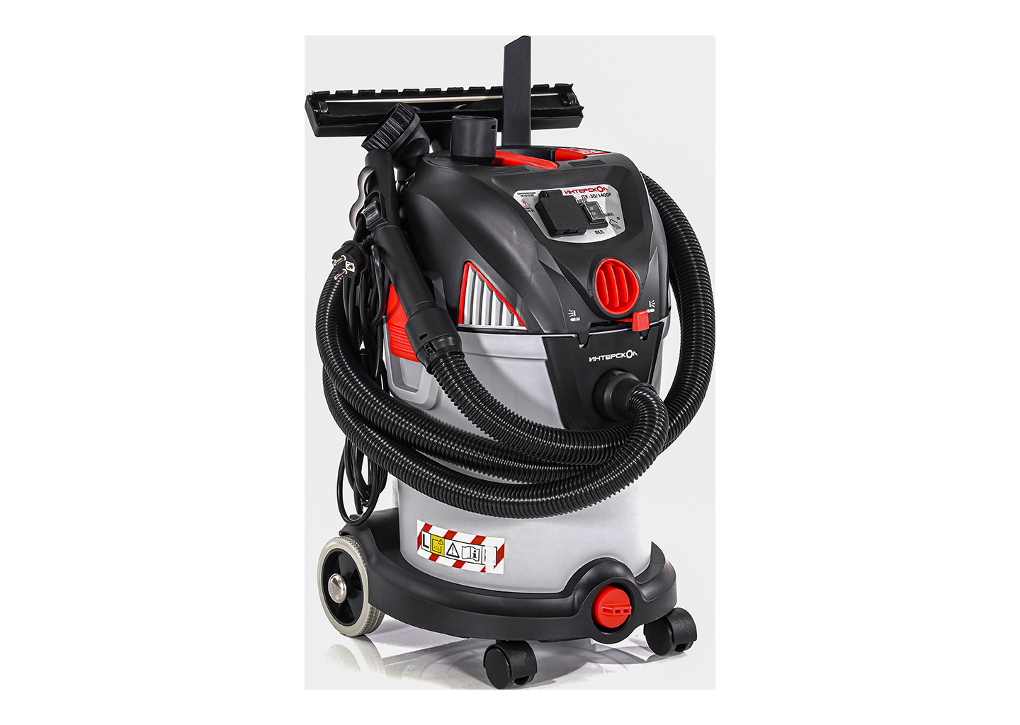 Пылесос строительный ИНТЕРСКОЛ ПУ-30/1400Р с циклонной системой и розеткой для инструмента