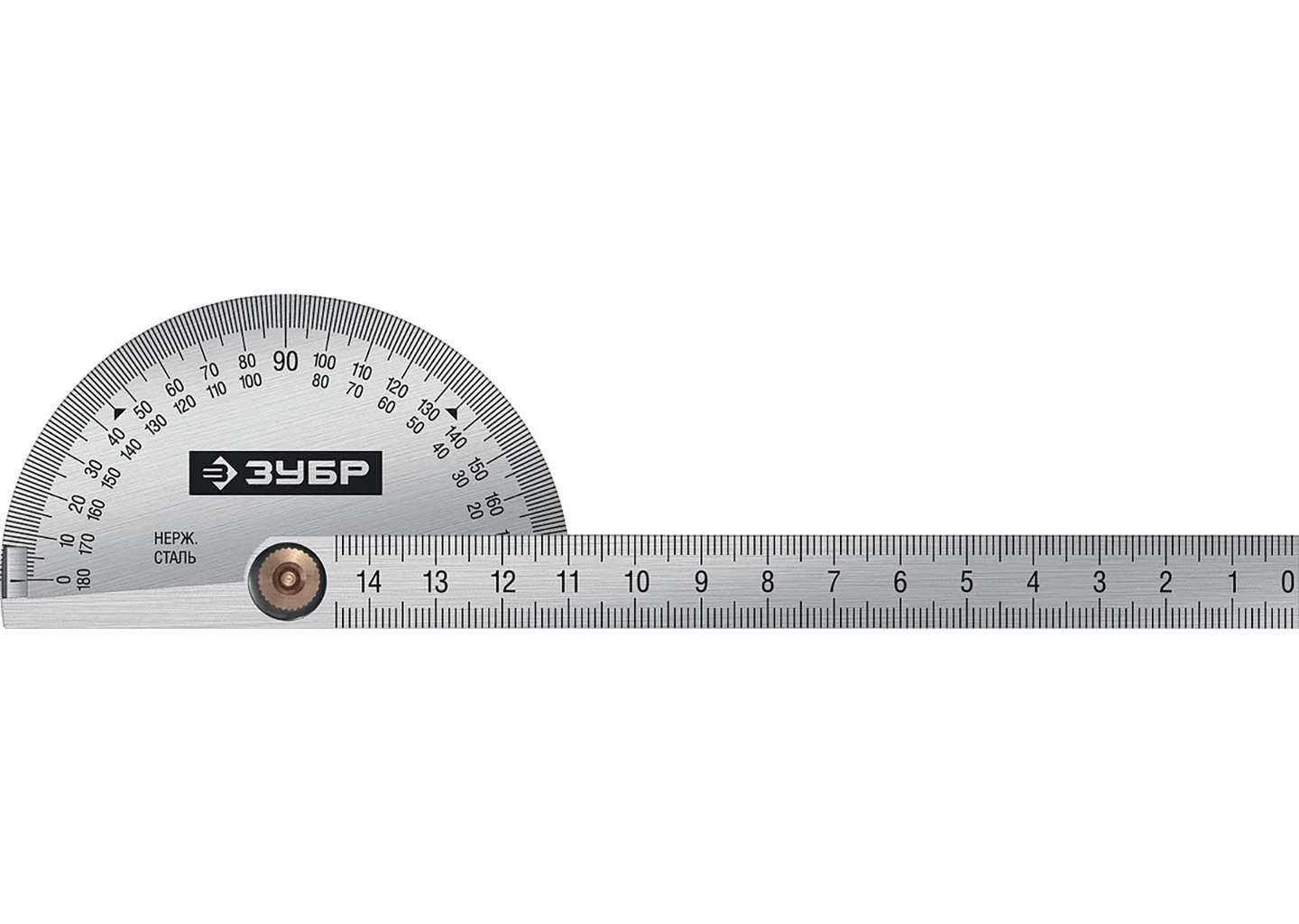 Транспортир из нержавеющей стали ЗУБР 34292, угломер-транспортир с травлёной шкалой