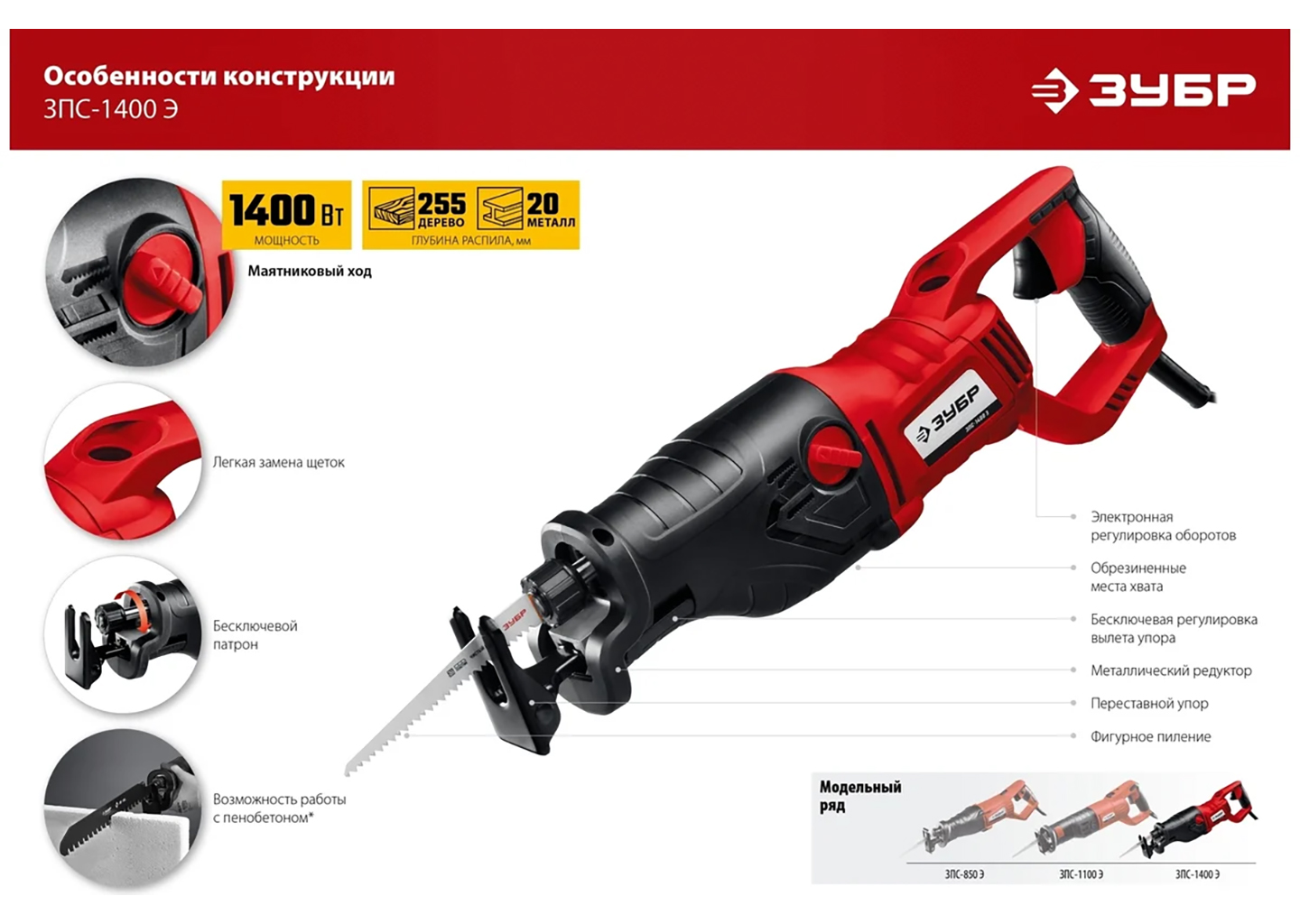 Сабельная пила ЗУБР ЗПС-1400 Э Сабельная пила ЗУБР ЗПС-1400 Э — изображение 2