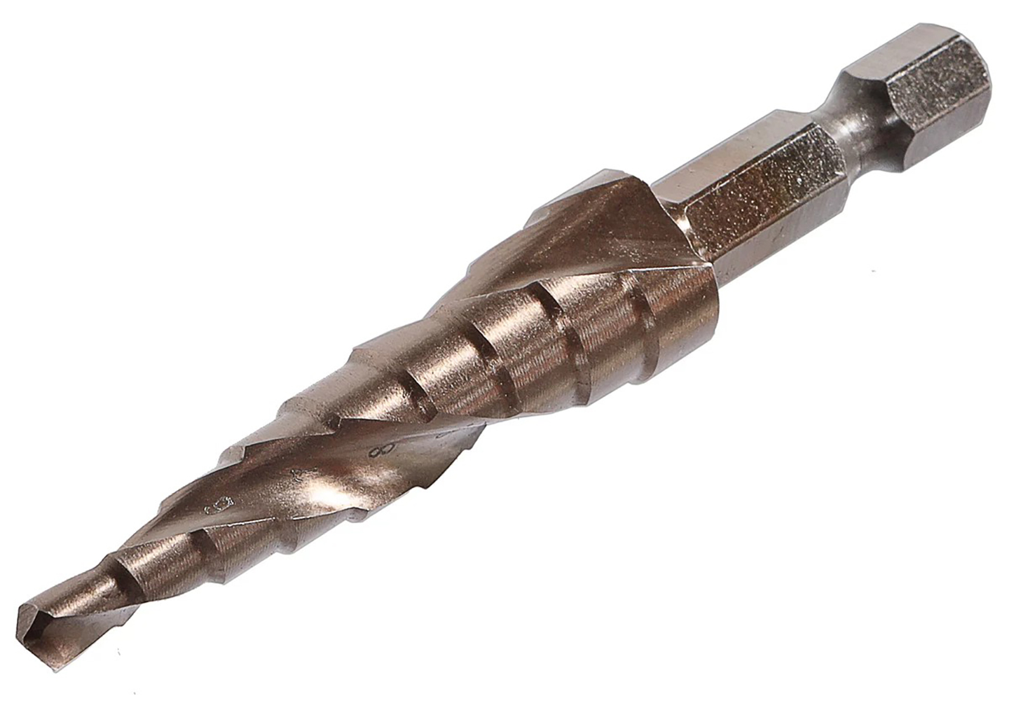 Сверло ступенчатое по металлу Sturm! 1055-S412K 4–12 мм, спиральная канавка, HEX 1/4