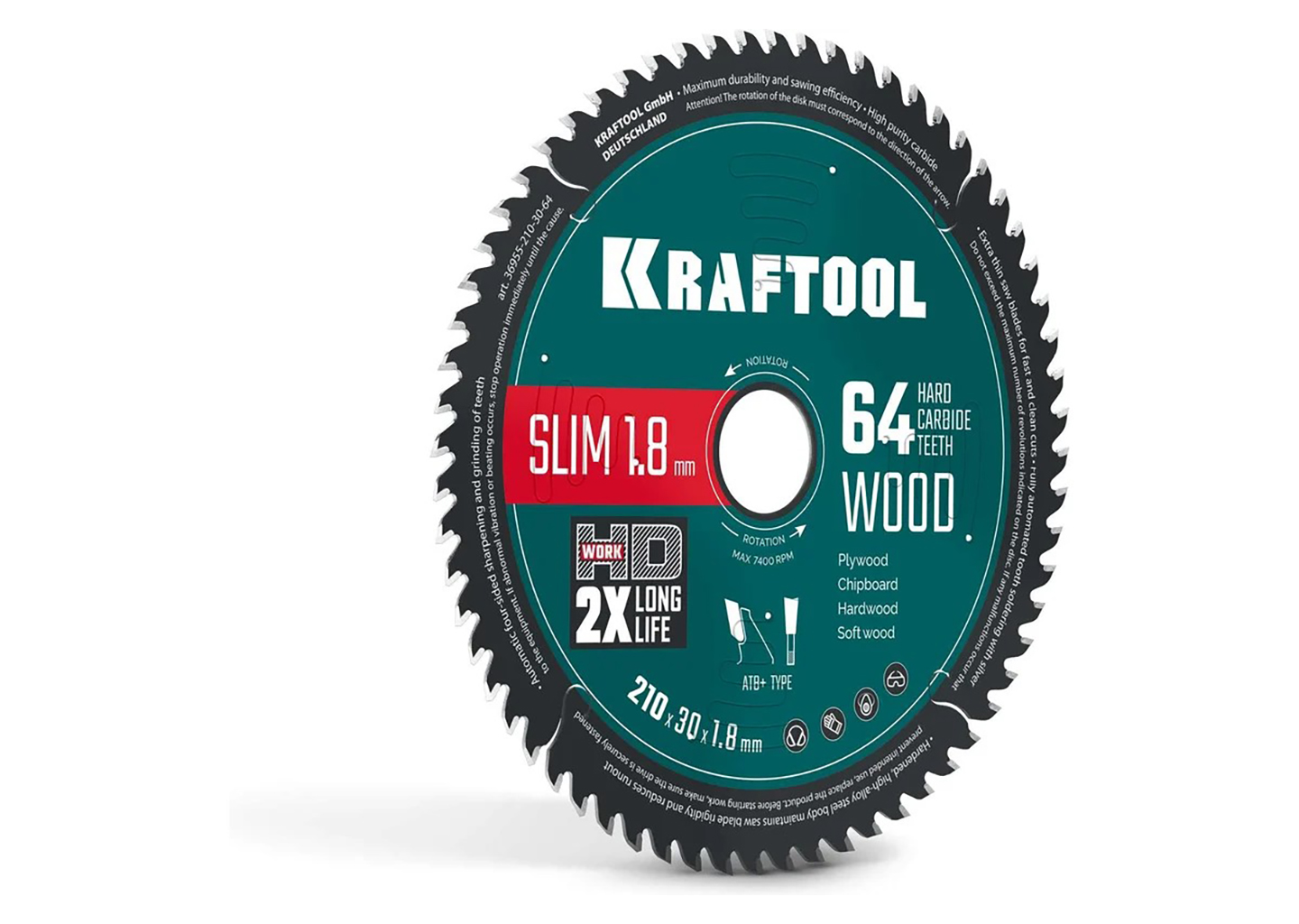 Пильный диск по дереву KRAFTOOL Slim wood cut 210 мм 30 мм 64 зуба