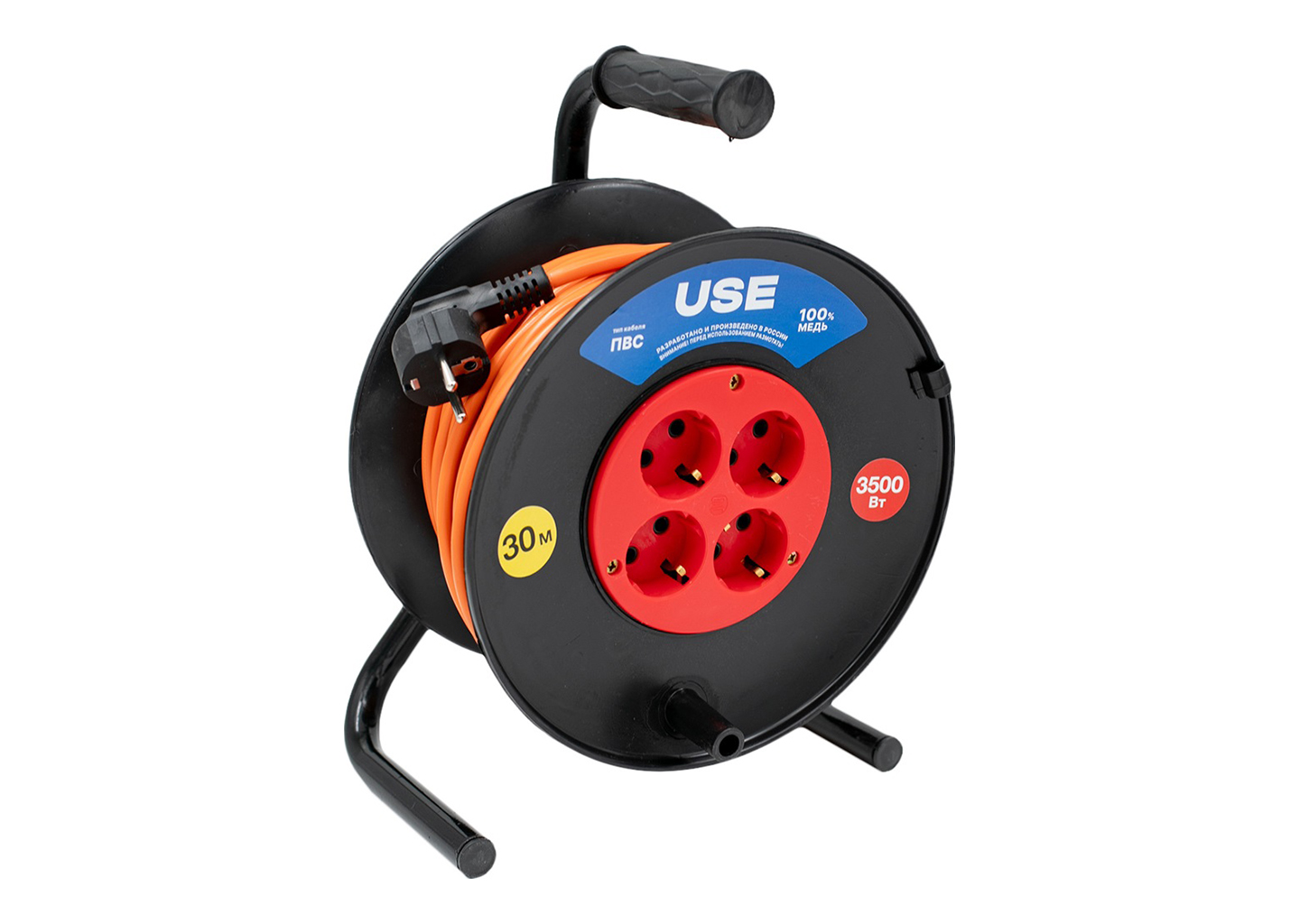 Силовой удлинитель USE ПВС 4000 Вт 50 м на катушке без заземления