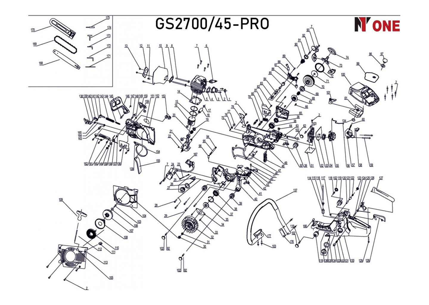 Бензопила NUMBER ONE GS2700/45-PRO 45 см³ шина 16 дюймов Бензопила NUMBER ONE GS2700/45-PRO 45 см³ шина 16 дюймов — изображение 2