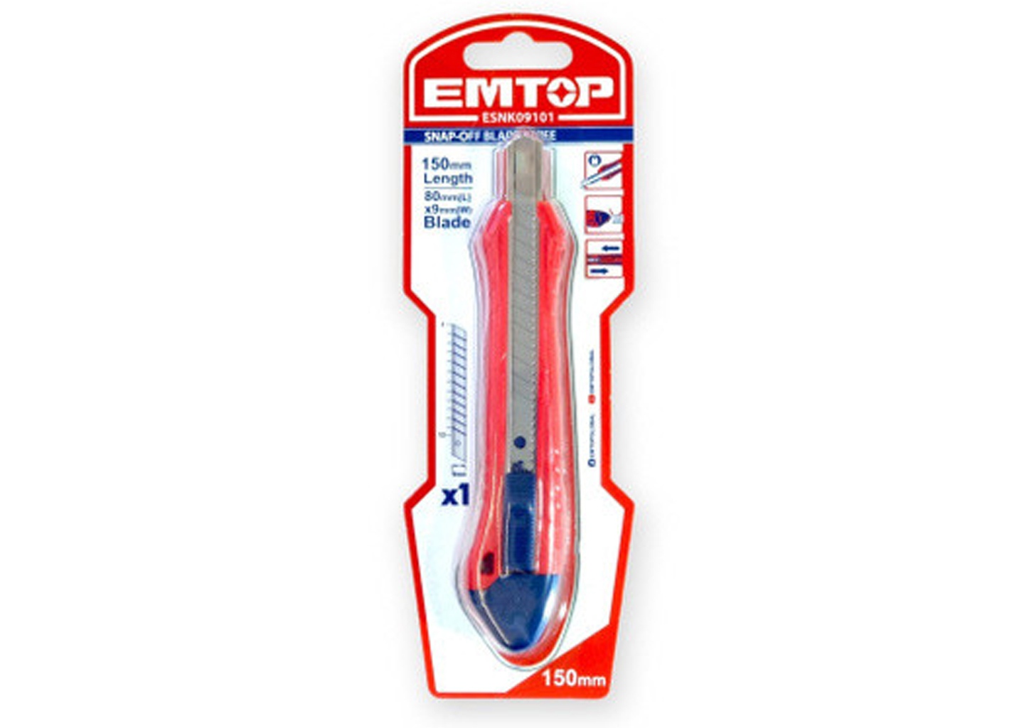 Нож строительный EMTOP ESNK09001 9 мм 80 мм с металлическим корпусом