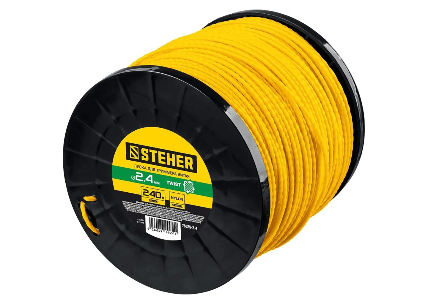 леска для триммера STEHER 75025-2.4 витой квадрат 2.4 мм 240 м