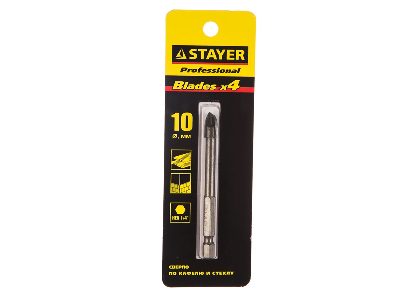 сверло по стеклу и кафелю STAYER 2985-10 10 мм HEX 1/4