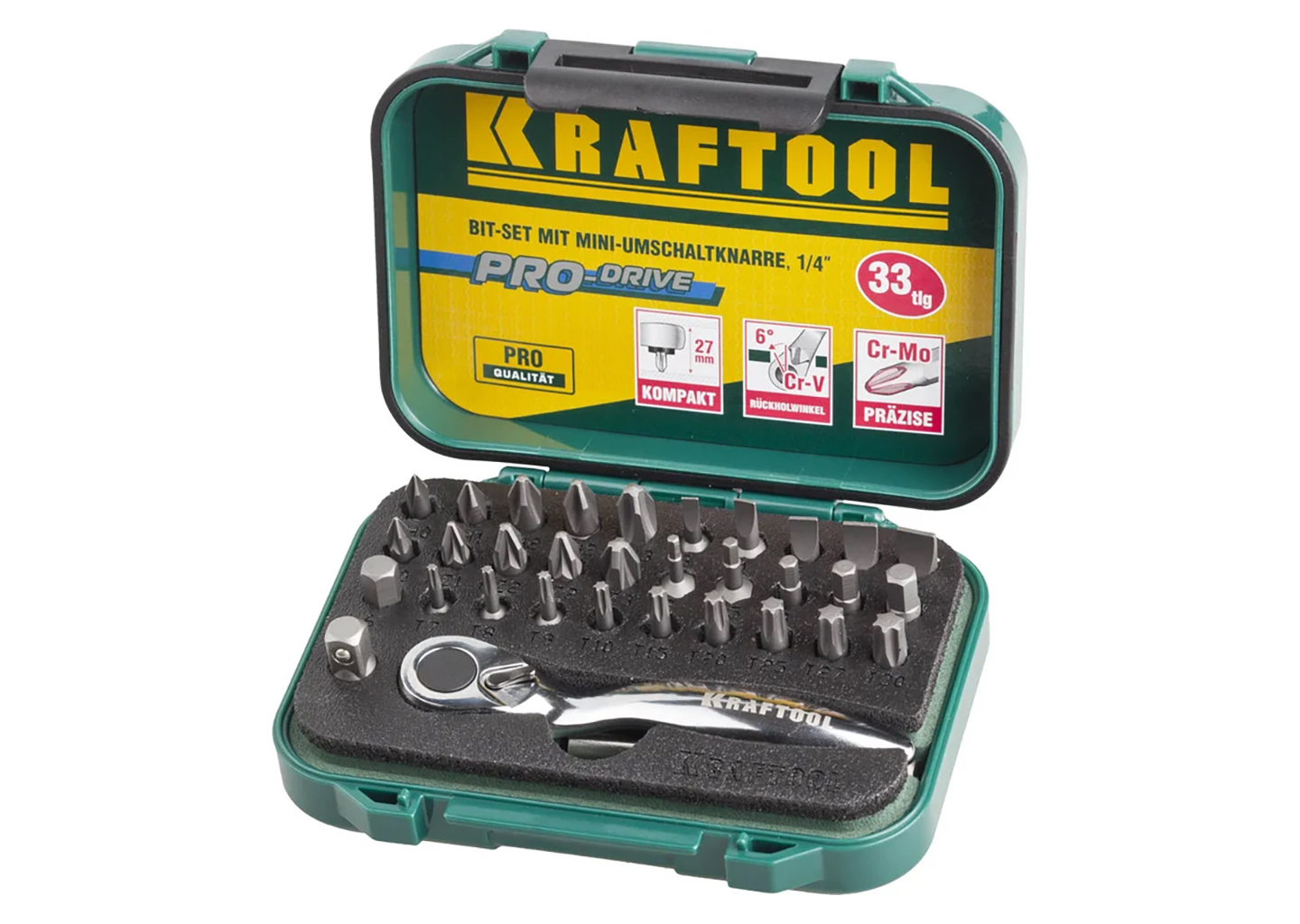 Набор бит с мини-трещоткой KRAFTOOL EXPERT 26157-H33 33 предмета