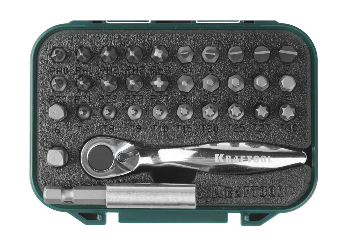 Набор бит и торцевых головок KRAFTOOL EXPERT 26157-H33 1/4" с мини-трещоткой 33 предмета Набор бит и торцевых головок KRAFTOOL EXPERT 26157-H33 1/4" с мини-трещоткой 33 предмета — изображение 3