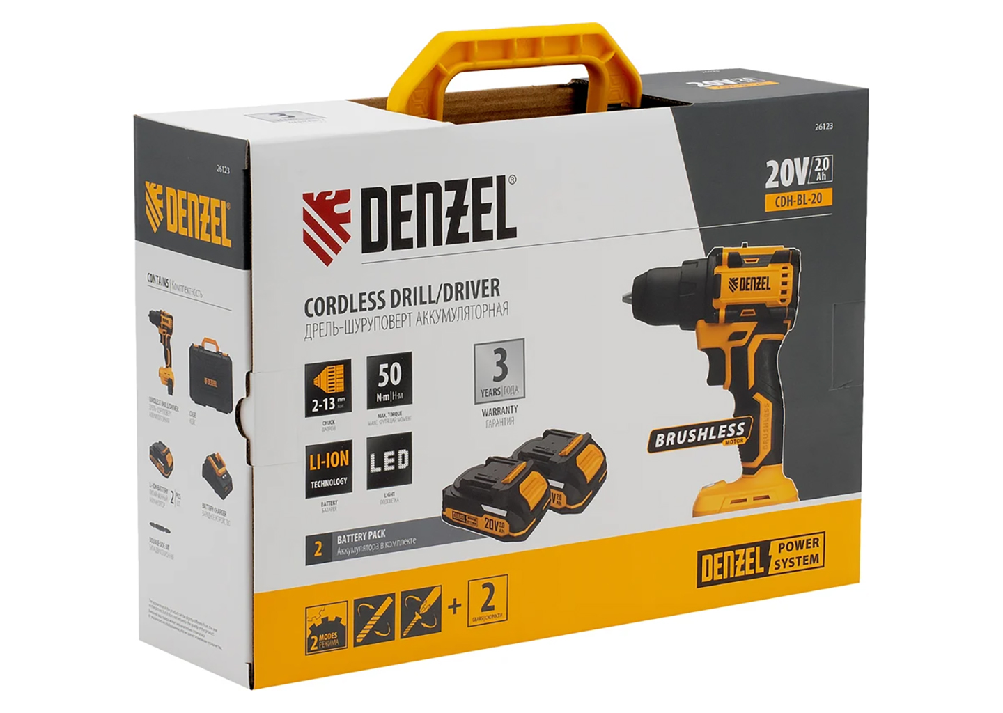Дрель-шуруповерт аккумуляторная бесщеточная DENZEL CDH-BL-20 13 мм 20 В 50 Н·м Дрель-шуруповерт аккумуляторная бесщеточная DENZEL CDH-BL-20 13 мм 20 В 50 Н·м — изображение 2