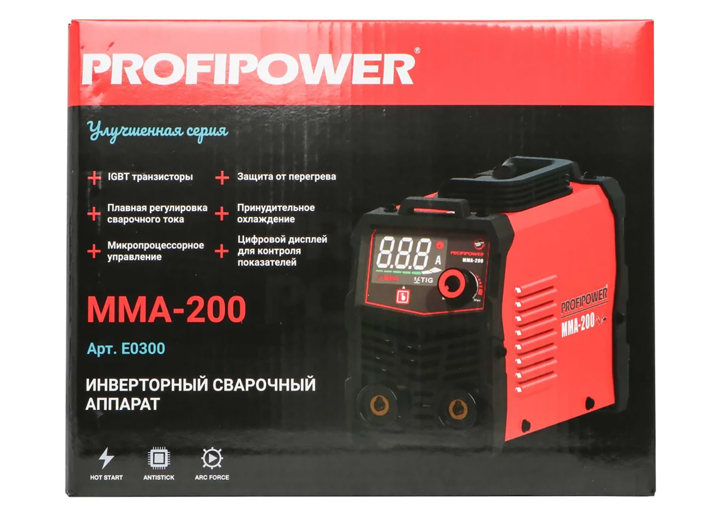 Сварочный аппарат инвертор PROFIPOWER MMA-200 IGBT E0300 200 А 220 В с цифровым дисплеем Сварочный аппарат инвертор PROFIPOWER MMA-200 IGBT E0300 200 А 220 В с цифровым дисплеем — изображение 2