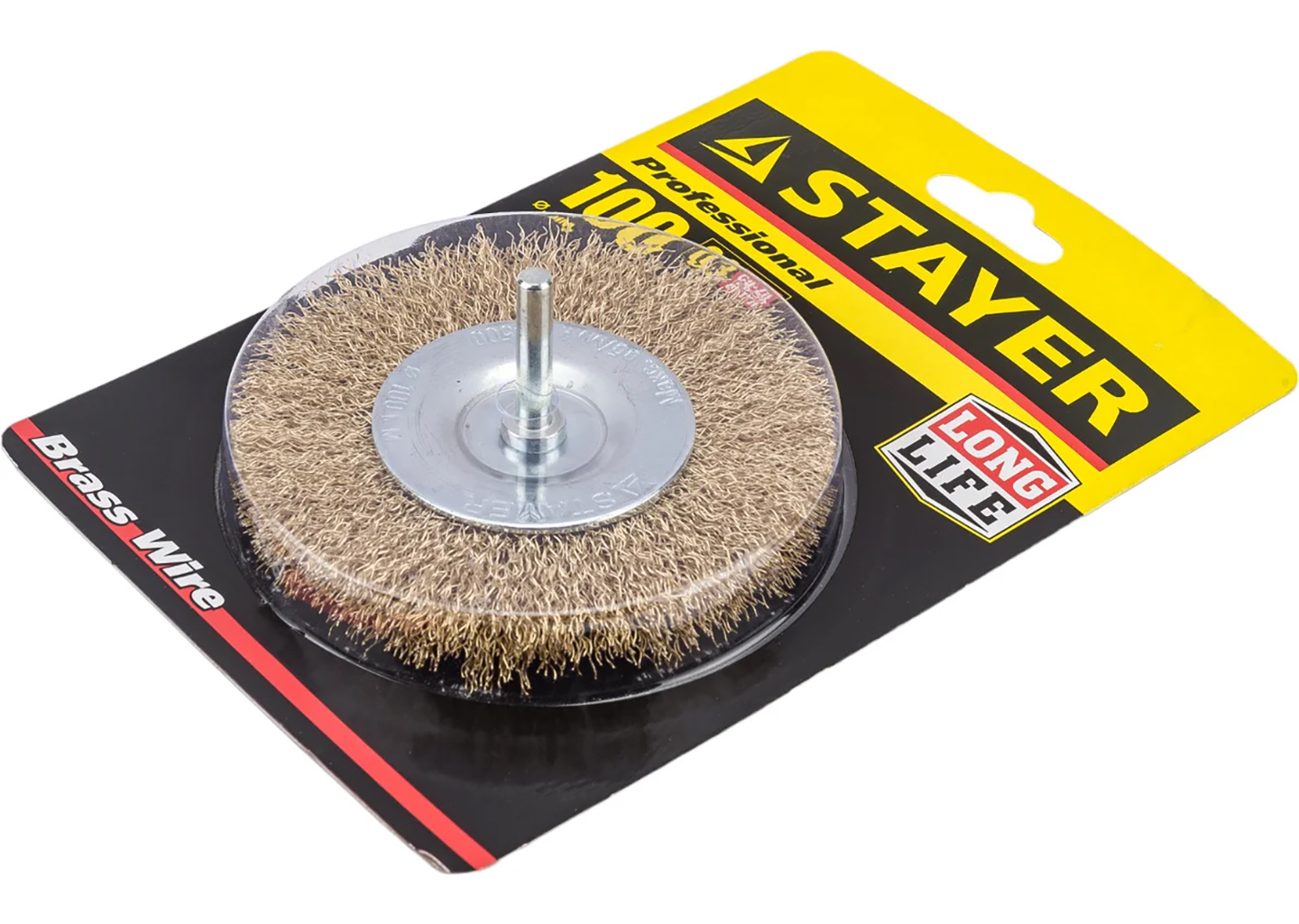 Щетка дисковая проволочная STAYER Professional 35114-100 100 мм, хвостовик 6 мм, латунированная Щетка дисковая проволочная STAYER Professional 35114-100 100 мм, хвостовик 6 мм, латунированная — изображение 3