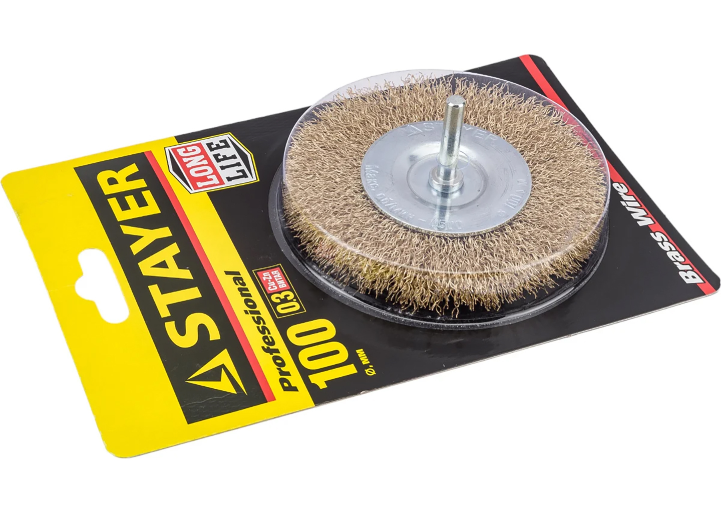 Щетка дисковая проволочная STAYER Professional 35114-100 100 мм, хвостовик 6 мм, латунированная Щетка дисковая проволочная STAYER Professional 35114-100 100 мм, хвостовик 6 мм, латунированная — изображение 2