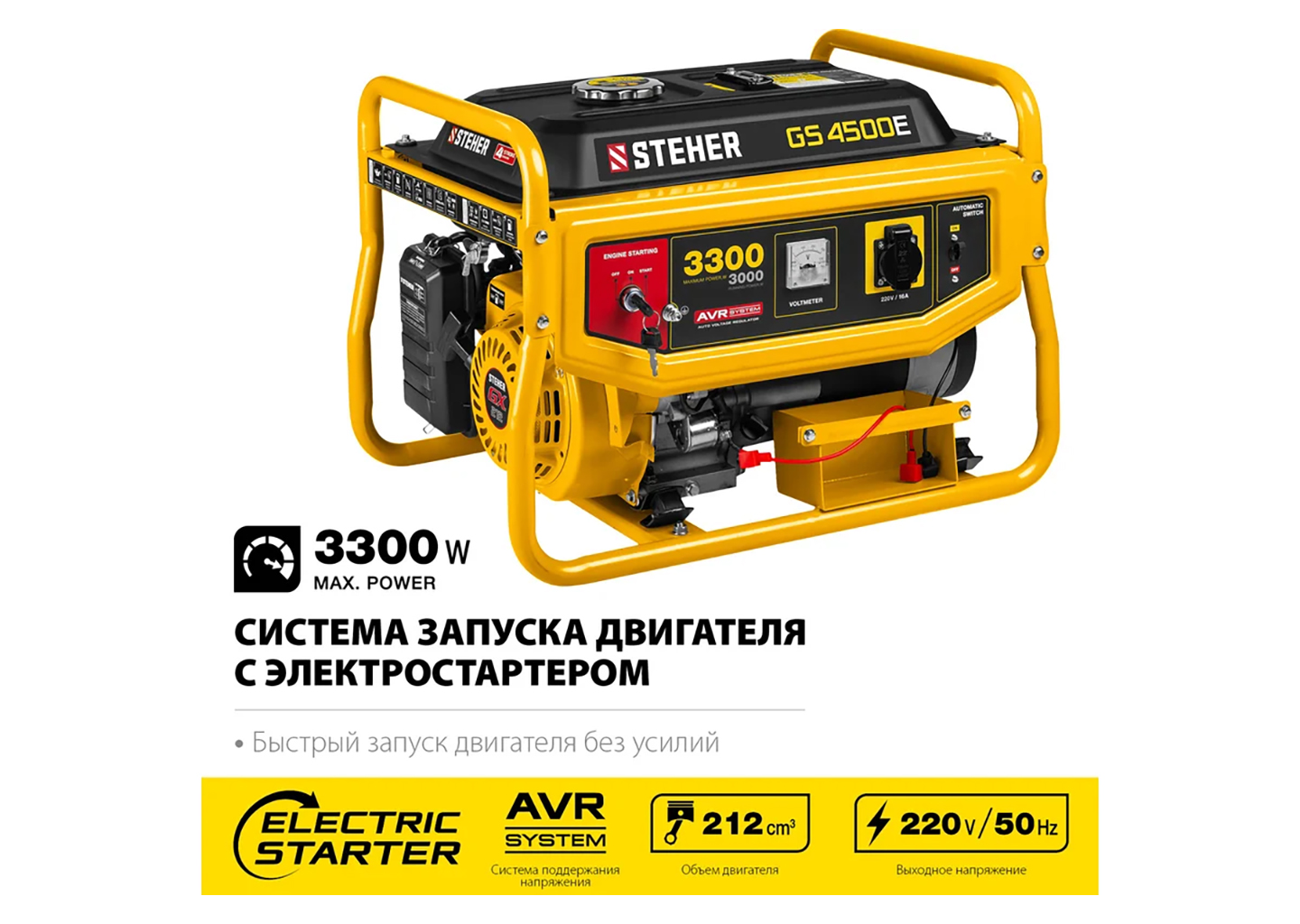 Бензиновый генератор электростанция STEHER GS-4500Е 3,3 кВт 220 В с электростартером Бензиновый генератор электростанция STEHER GS-4500Е 3,3 кВт 220 В с электростартером — изображение 21
