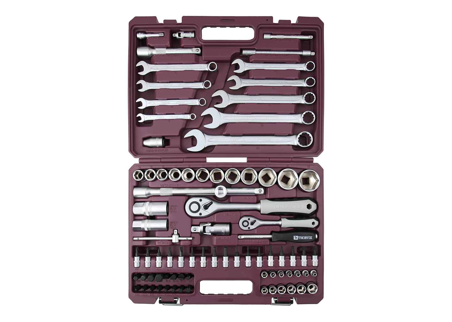 Набор инструмента THORVIK TS082 1/4 и 1/2 DR 82 предмета в кейсе