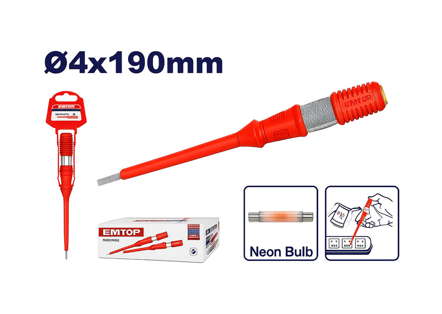 Отвертка индикаторная EMTOP ETPL19001 4×190 мм